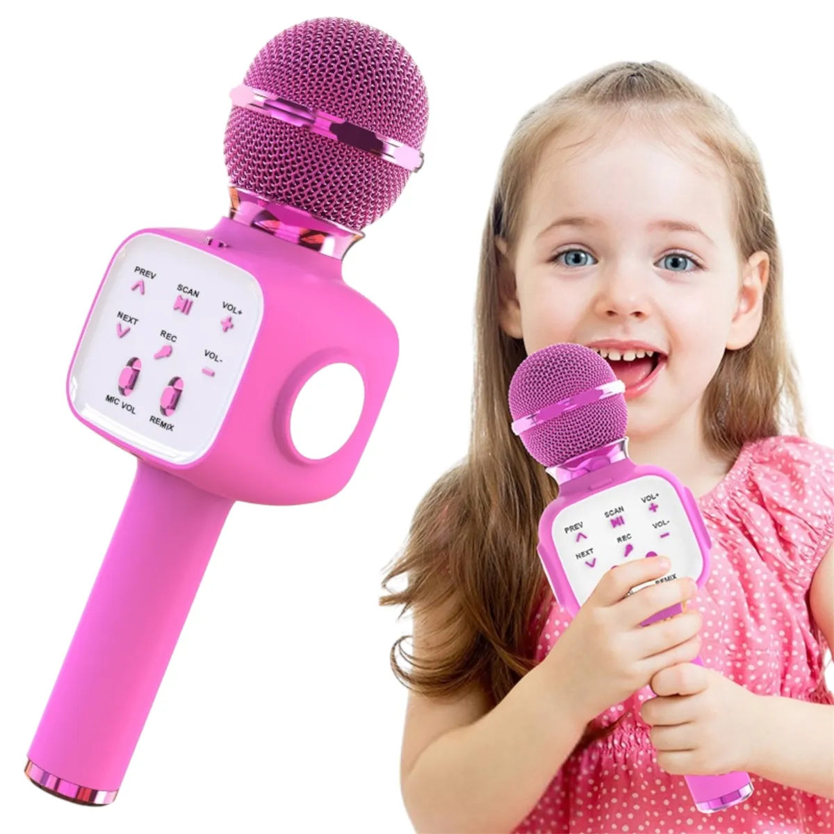 MULTIPLACE COLOMBIA - Microfono karaoke niños bluetooth luces amplificador Rosado-