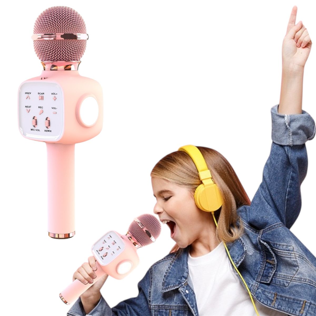 SPIDER - Microfono karaoke niños bluetooth luces amplificador Rosado-