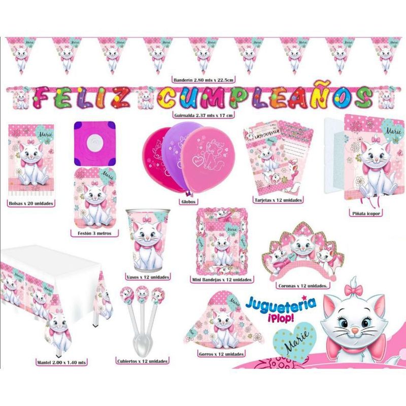 GENERICO - Kit piñata gata marie decoracion completa