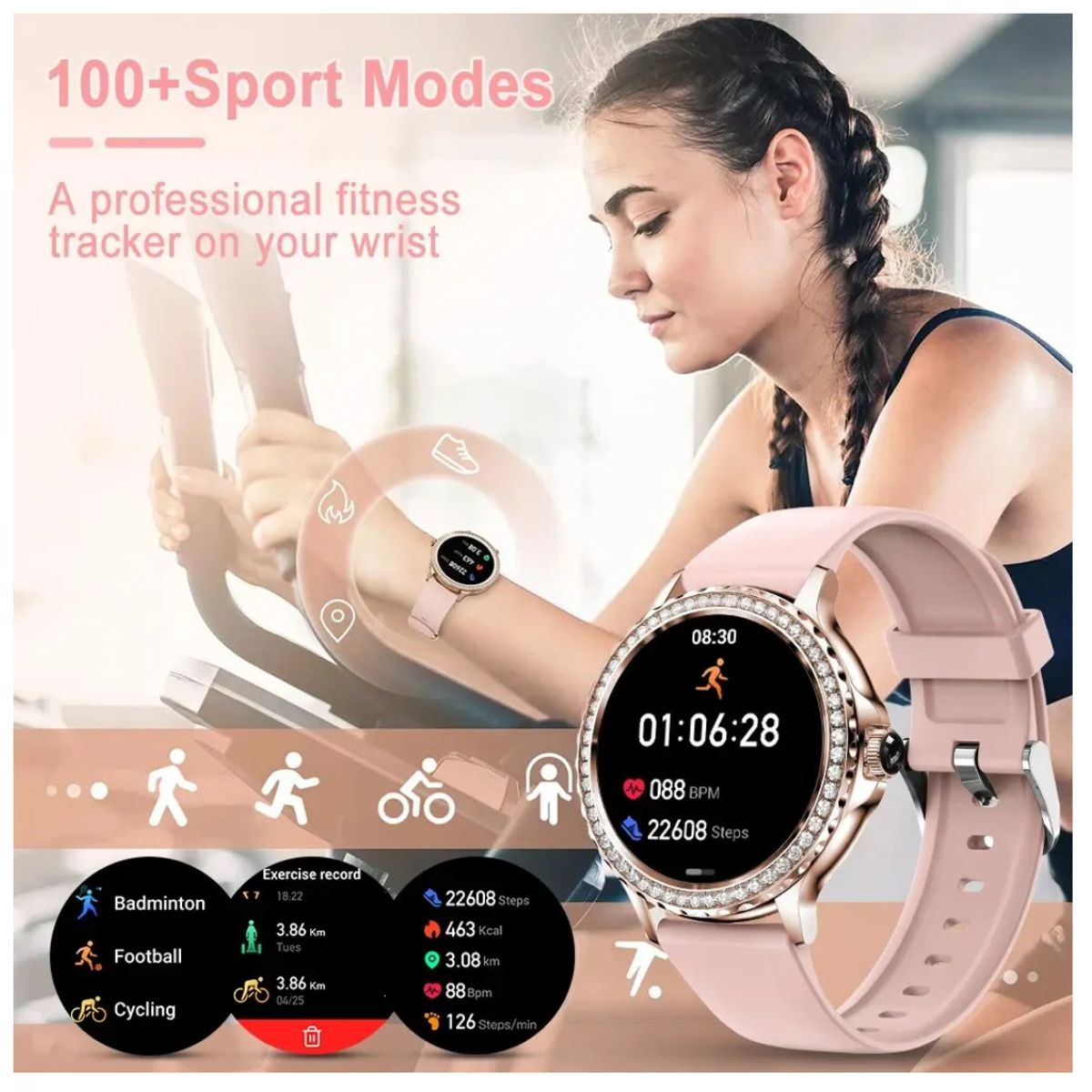 AMERICAN GENERICS - Reloj Inteligente Mujer Smartwatch Llamadas Bluetooth LIGE Dorado