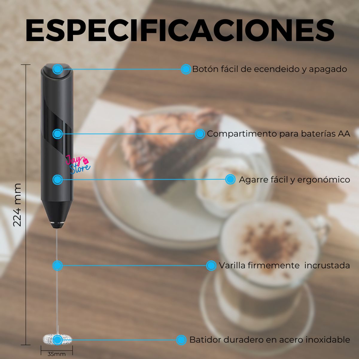 JAYSTORE - Batidor Espumador Eléctrico De Leche Huevos Café Capuccino Mezclador
