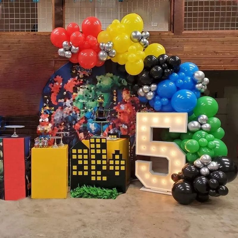 GENERICO - Arco de globos azul rojo verde plata super heroe vengadores