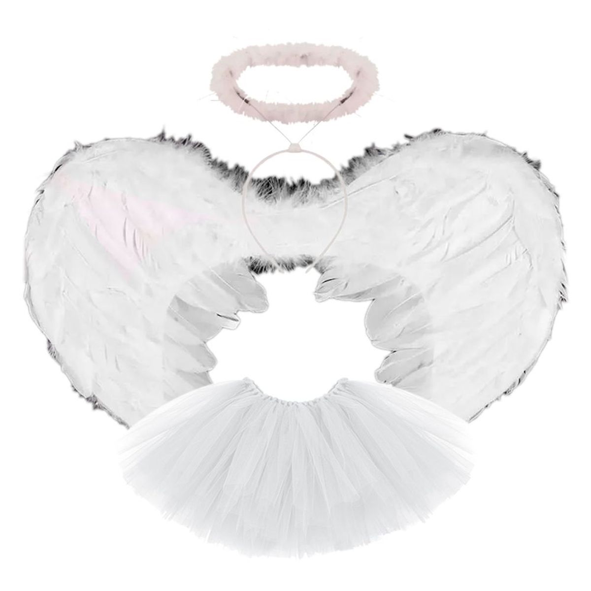 GENERICO - Disfraz Angel Blanco Alas  Tutú  Aureola Adulto Mujer