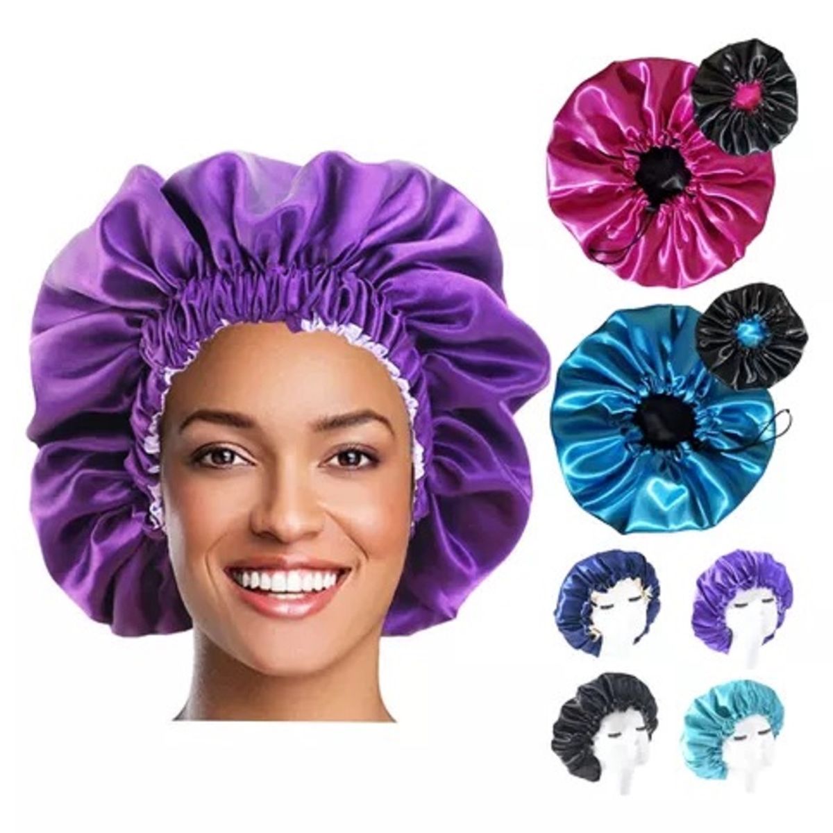 GENERICO - Gorro De Satín Para Dormir Seda Antifrizz Doble Faz Ajustable