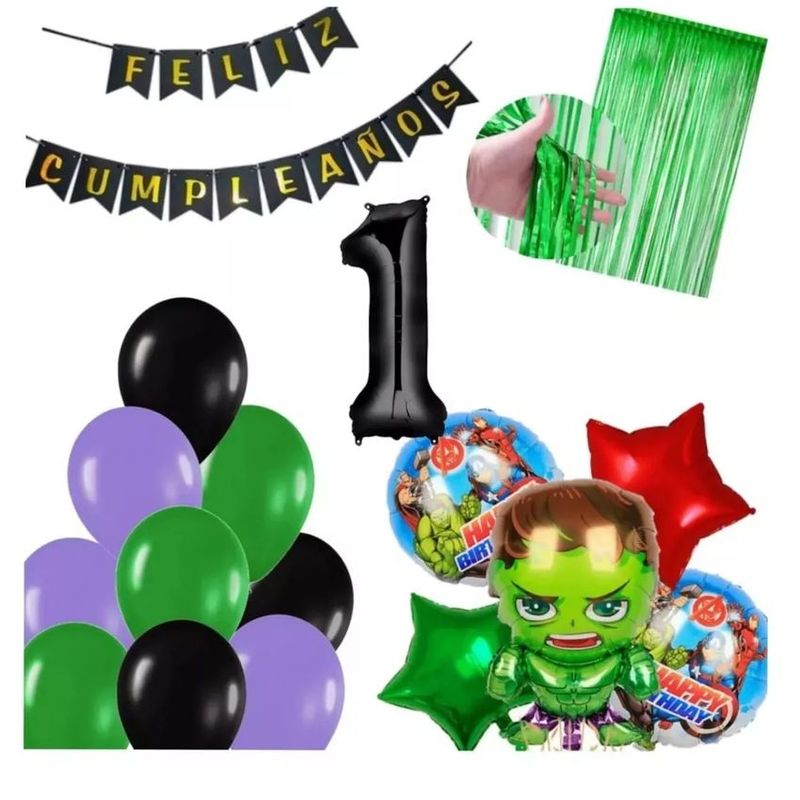 GENERICO - Kit decoración globos hulk avengers heroes verde cumpleaños