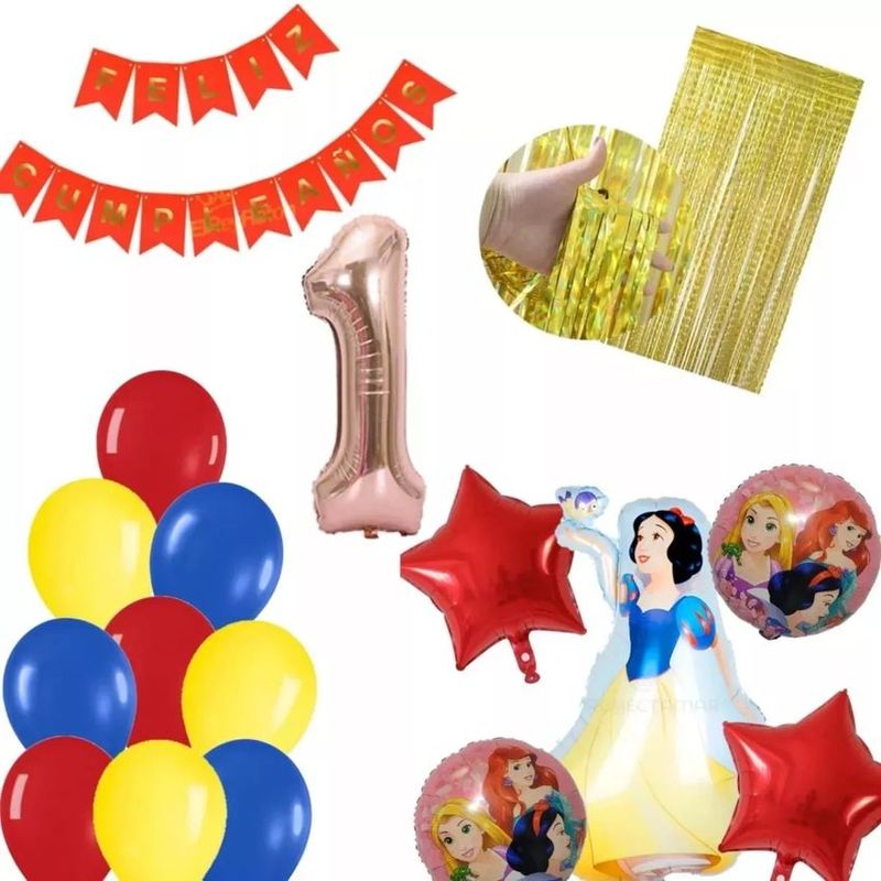 GENERICO - Kit globos decoración princesa blanca nieves cumpleaños