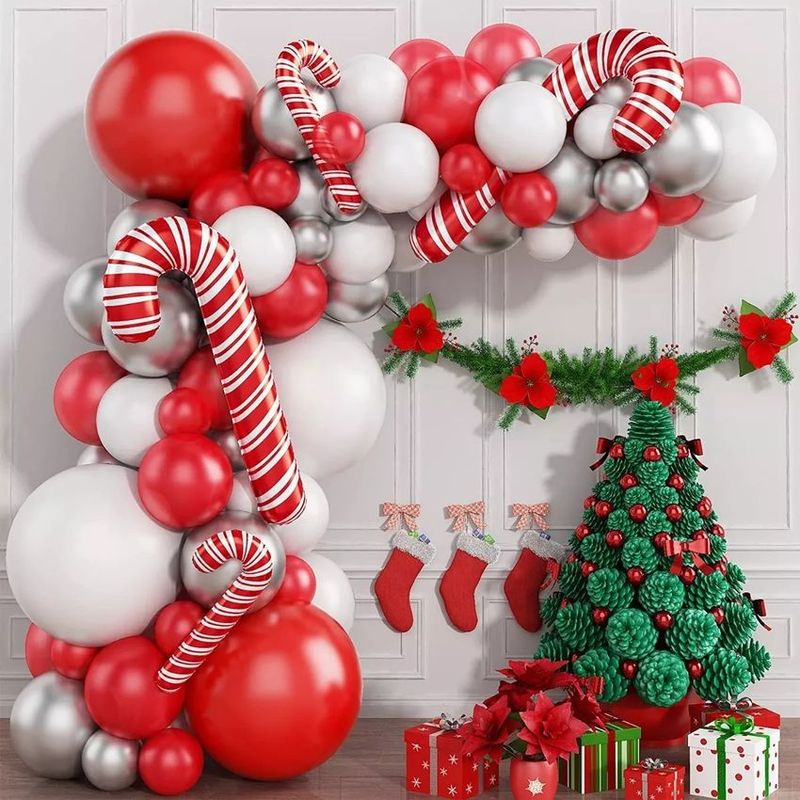 GENERICO - Globos arco decoracion rojo plateado baston navidad fin año
