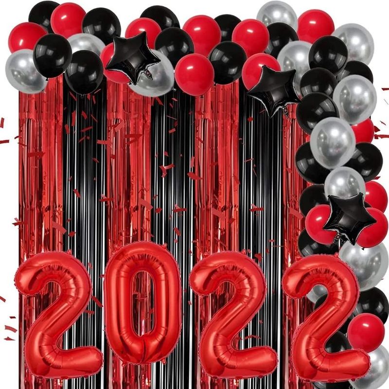 GENERICO - Globo arco decoracion negro plateado rojo + numero + cortina