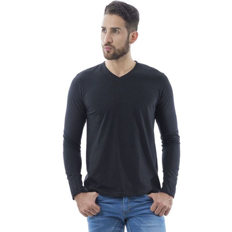 BOCARED - Camiseta Color Para Hombre Manga Larga  Cuello V   Básica  Kurt  H.