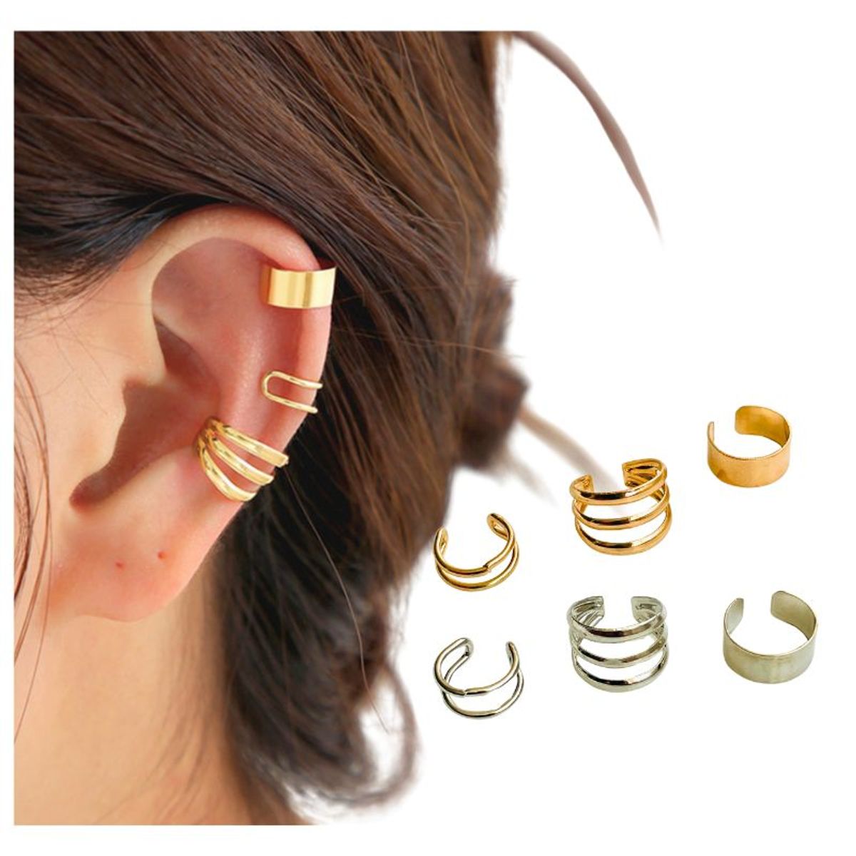 ACCESORIOS DE EVA - Arete Ear Cuff Simulador Set Líneas_.