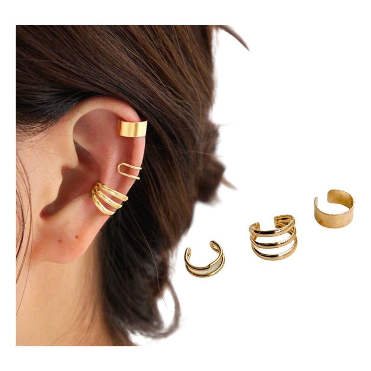 ACCESORIOS DE EVA - Arete Ear Cuff Simulador Set Líneas_.