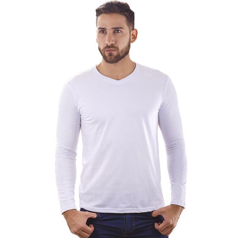 BOCARED - Camiseta Color Para Hombre Manga Larga  Cuello V   Básica  Kurt  H.