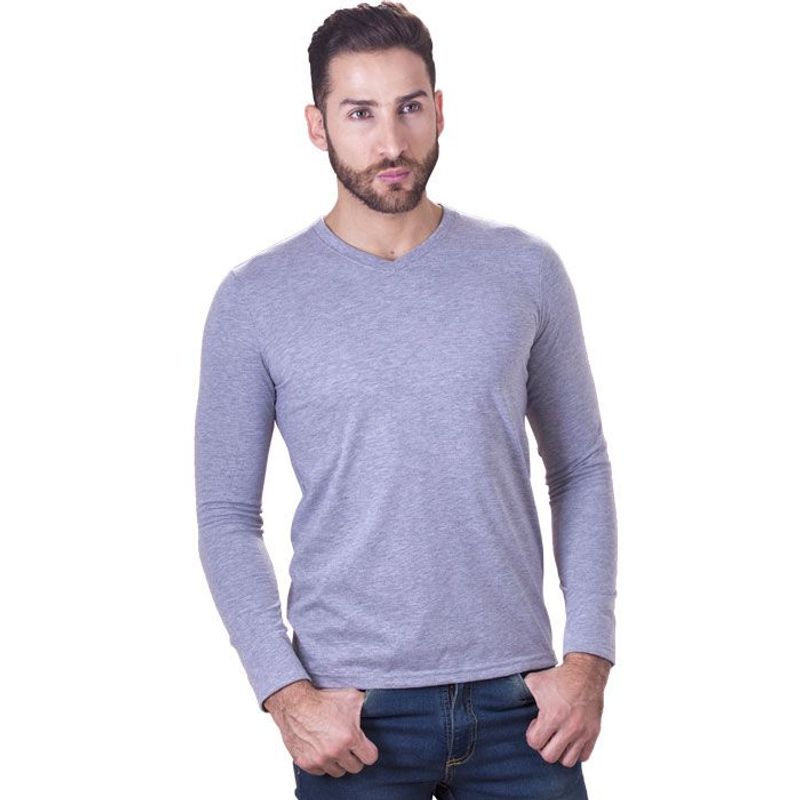 BOCARED - Camiseta Color Para Hombre Manga Larga  Cuello V   Básica  Kurt  H.
