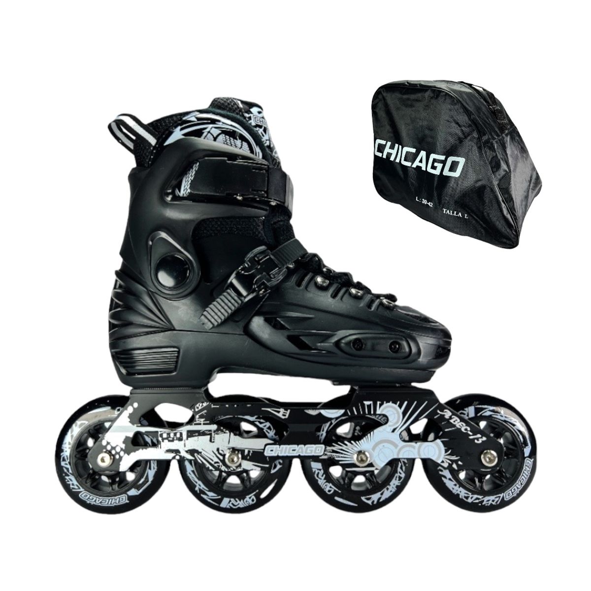CHICAGO - Patines En Linea Semiprofesionales Chicago Magic M 35 Ajustables a 38 Negro