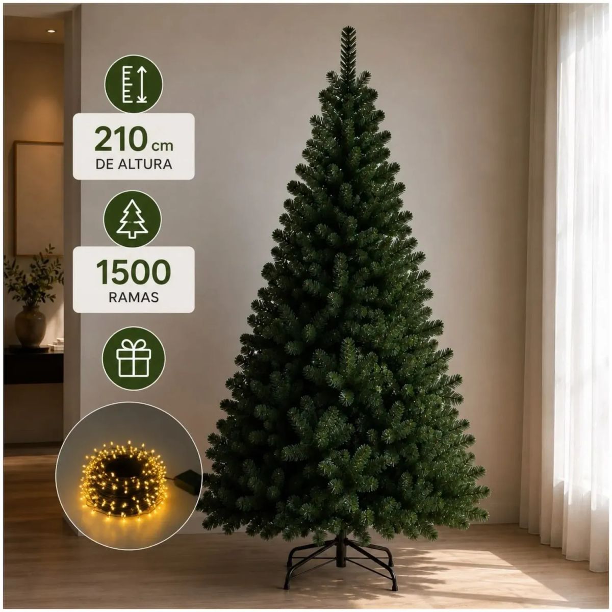 MULTIPLACE COLOMBIA - Árbol de navidad Evergreen 210 cm verde de 1500 ramas