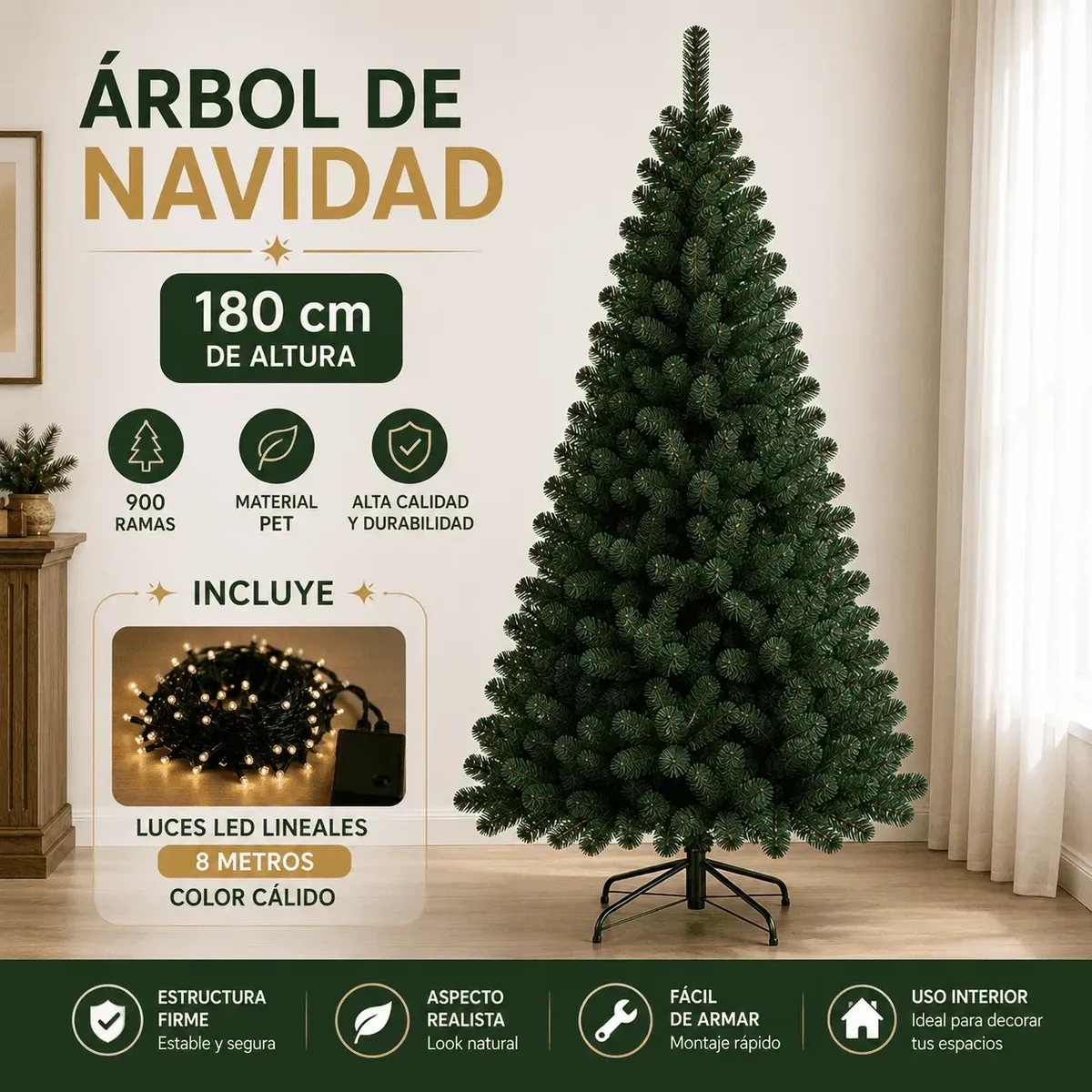 EVERGREEN - Árbol de Navidad Evergreen 180 cm verde de 900 ramas