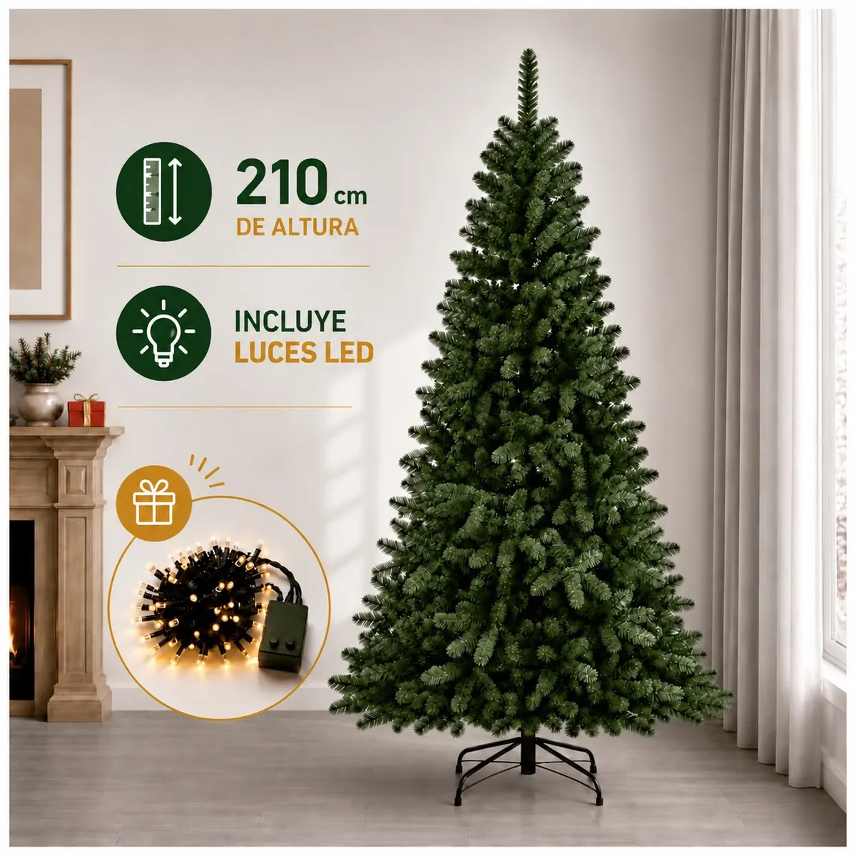 EVERGREEN - Árbol de navidad Evergreen 210 cm verde con luces Led-
