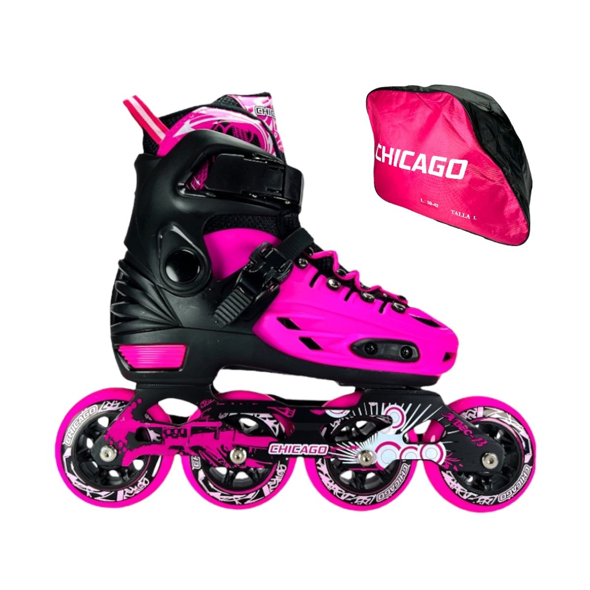 CHICAGO - Patines En Linea Semiprofesionales Chicago Magic M 34 Ajustables a 37 Fucsia