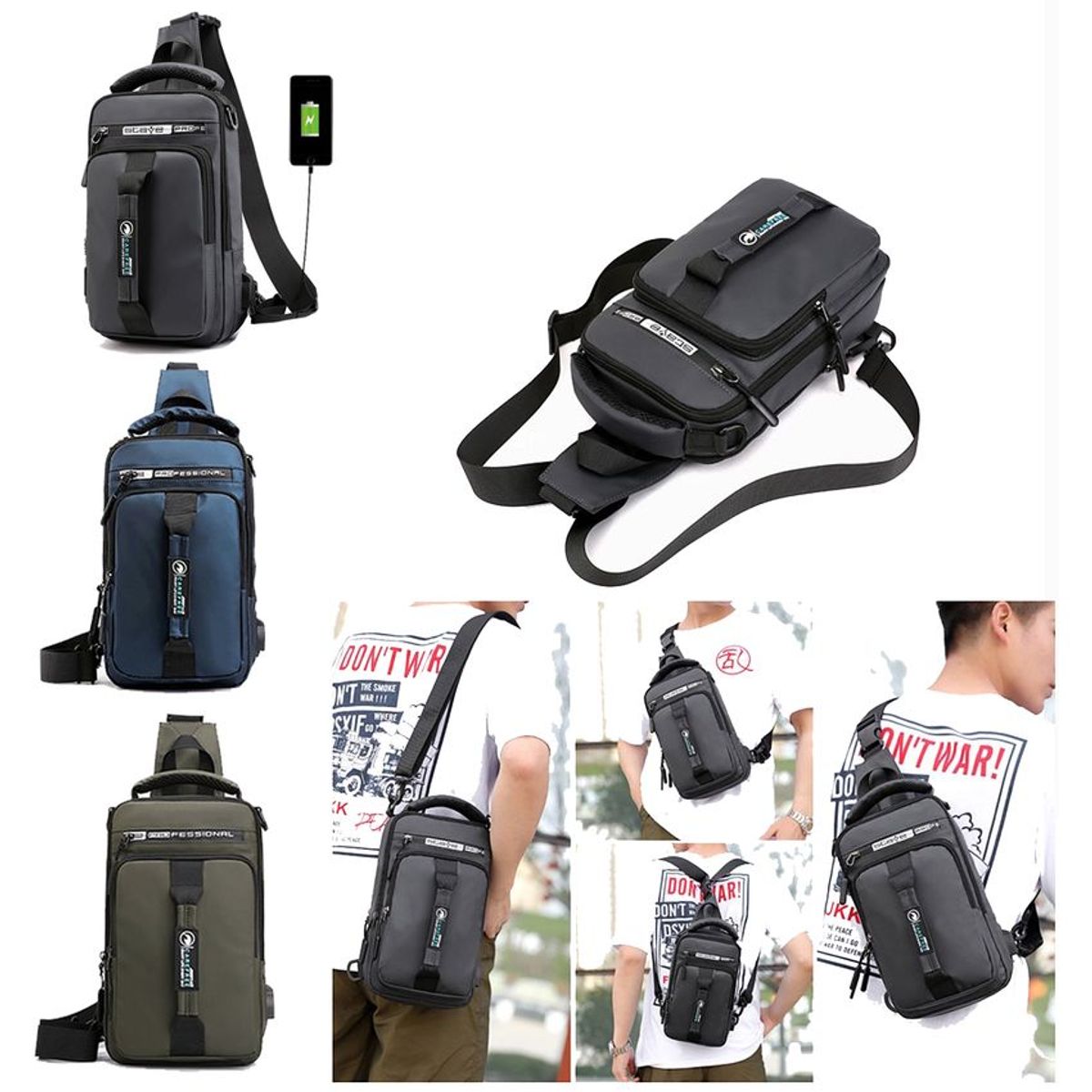 DHOAL - Morral manos libres impermeable para caballero fino de cruzar-
