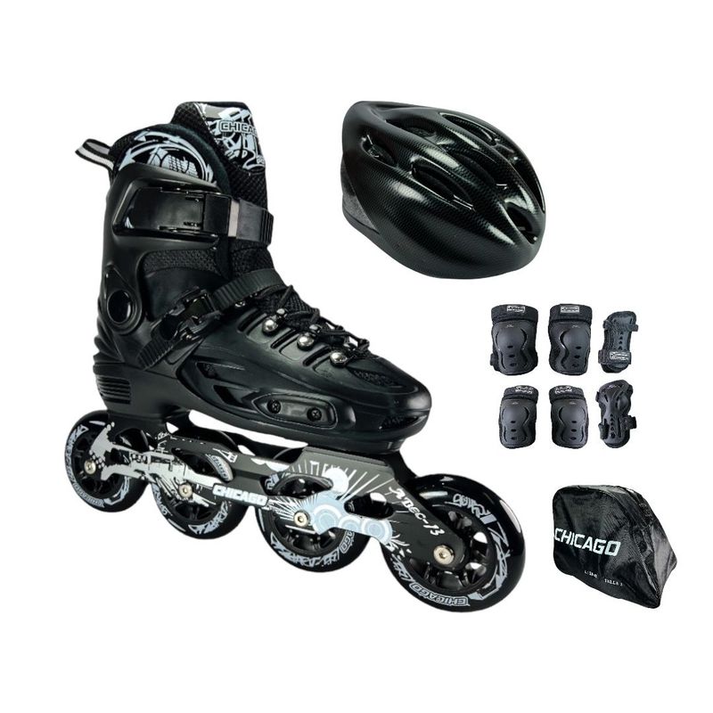 CHICAGO - Combo Patines Chicago Magic Con Proteccion Y Maleta L Negro