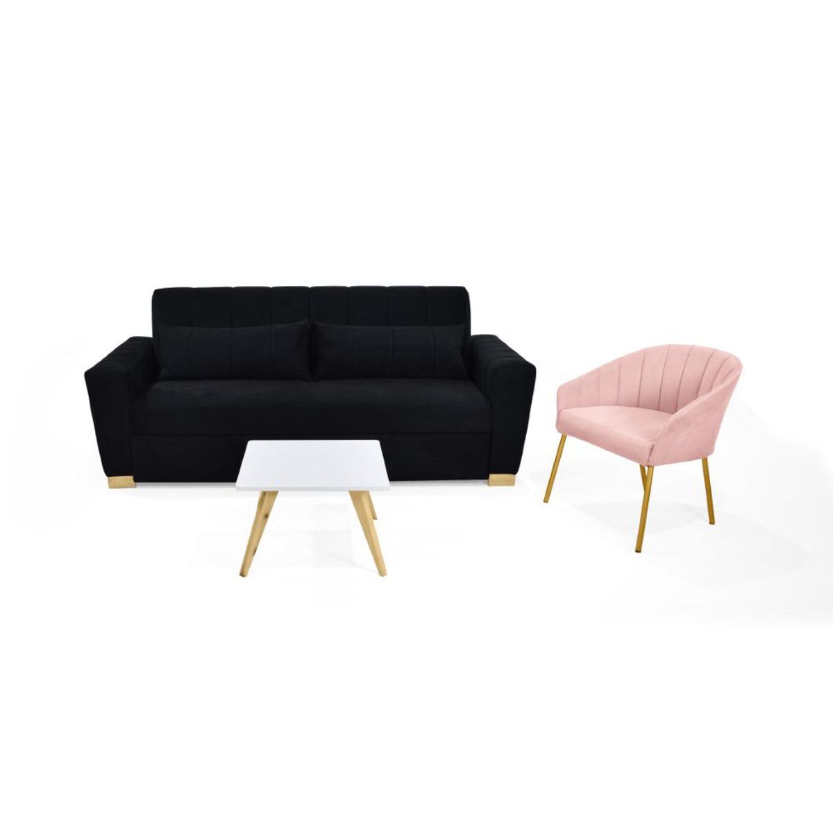 VENECIA - Sala con Sofá Cama Hannover Negro Rosa y Mesa Nova_.