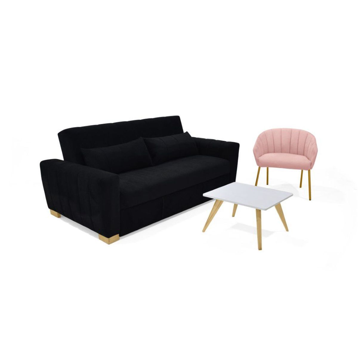 VENECIA - Sala con Sofá Cama Hannover Negro Rosa y Mesa Nova_.