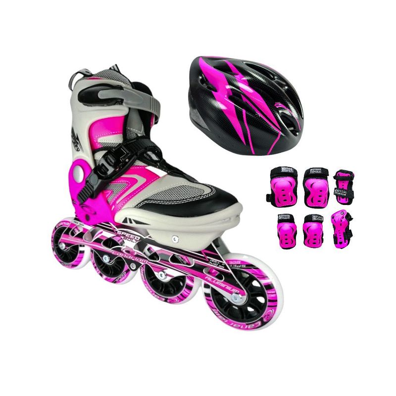 CANARIAM - Combo Patines Canariam Speed Bolt Con Protecciones M Fucsia