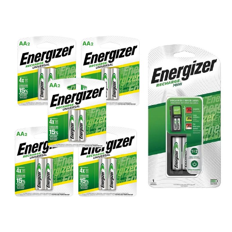 ENERGIZER - Cargador de Pilas MINI Energizer + 10AA