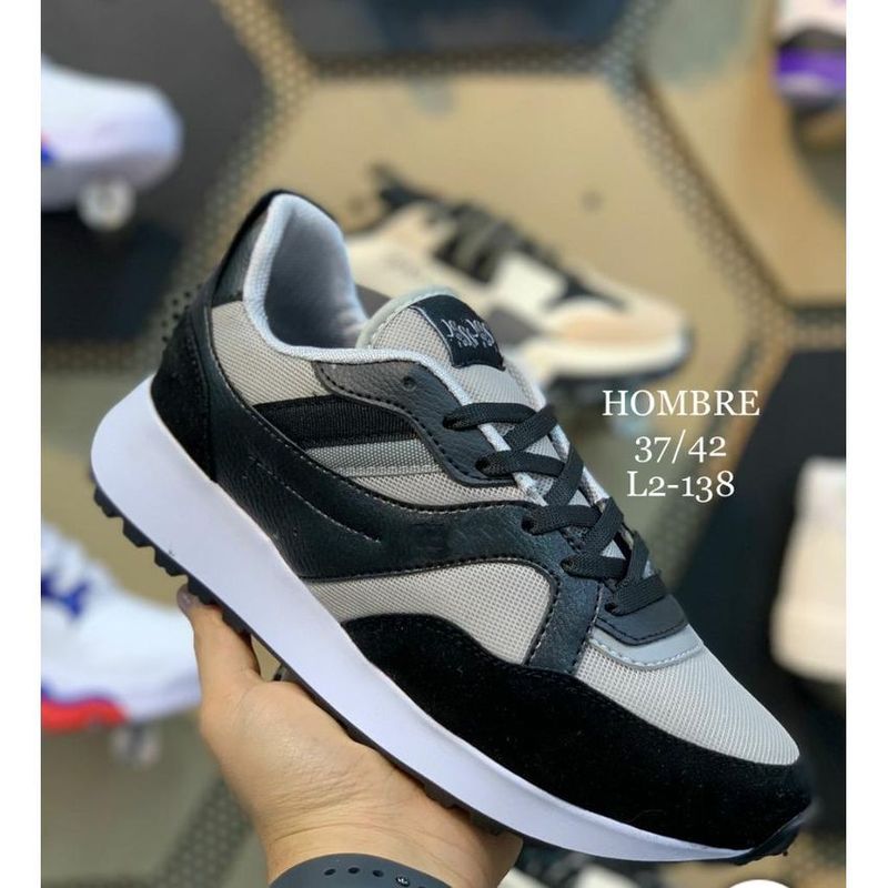 GENERICO - TENIS PARA CABALLERO NEGRO GRIS.