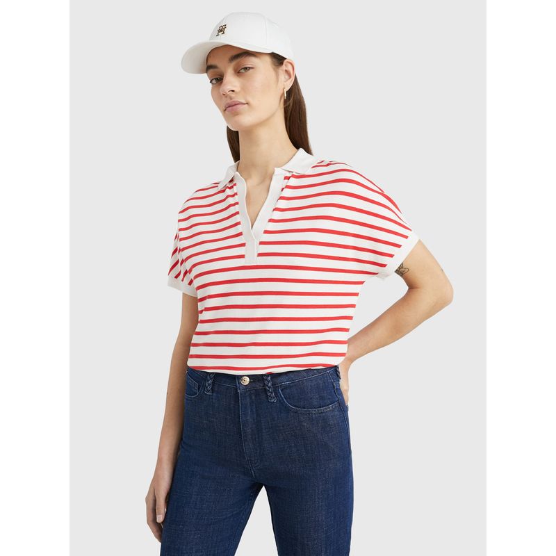 TOMMY HILFIGER - Polo De Rayas Rojas Y Corte Amplio para Mujer Tommy Hilfiger