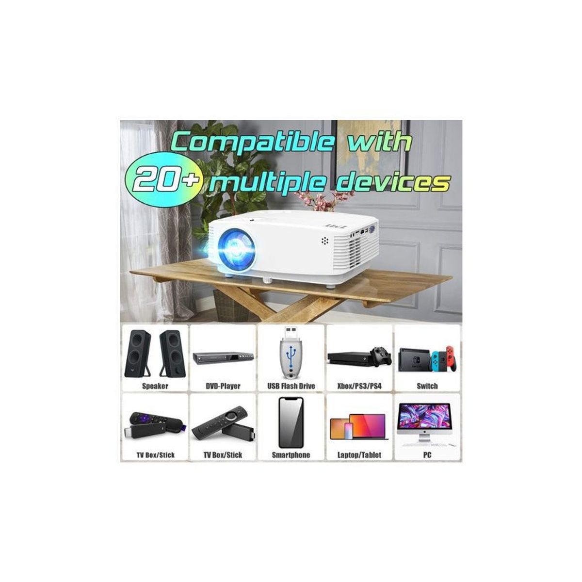 GENERICO - Proyector de video tmy de 8500 lm 220'' con wifi altavoces