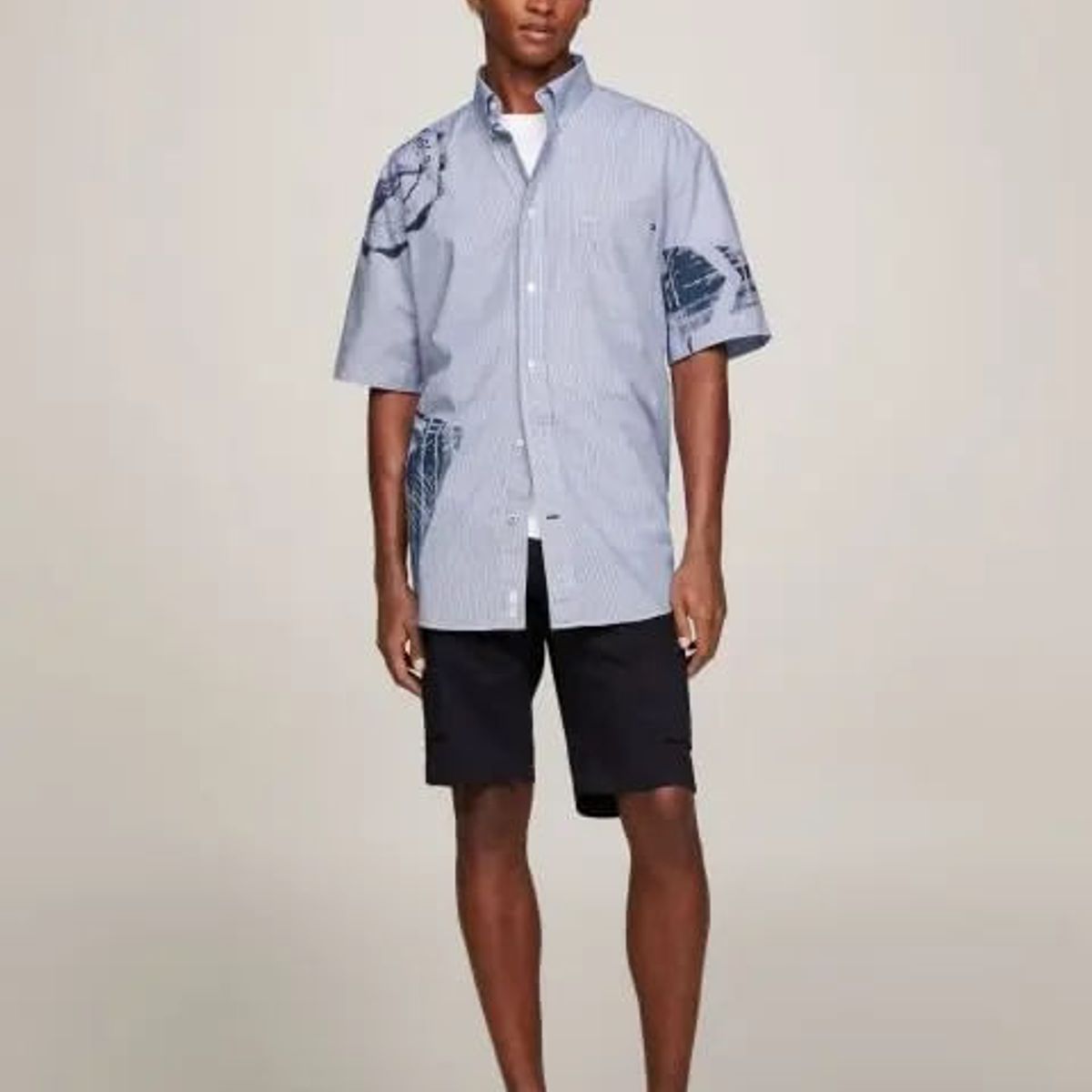 TOMMY HILFIGER - Camisa Oversize De Manga Corta Con Logos Hombre Azul Tommy Hilfiger