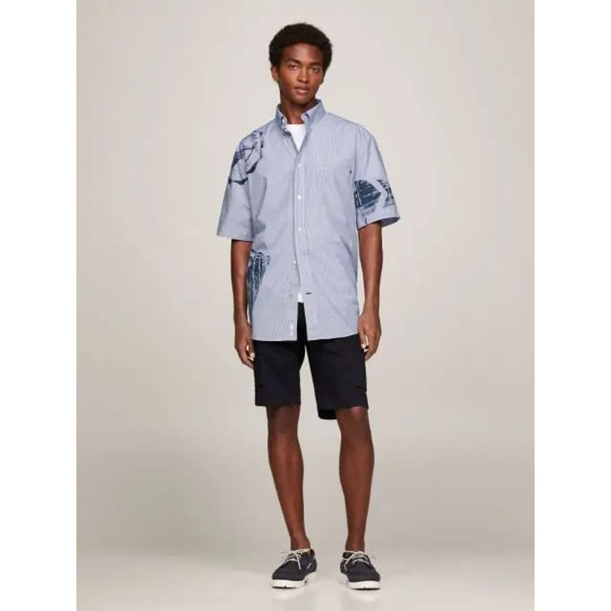 TOMMY HILFIGER - Camisa Oversize De Manga Corta Con Logos Hombre Azul Tommy Hilfiger