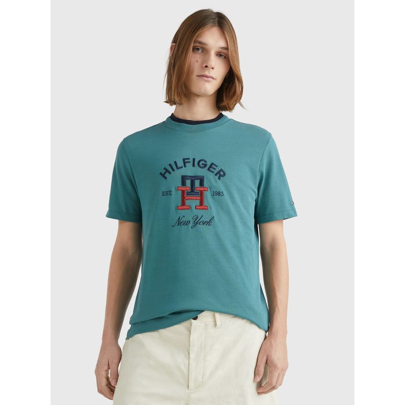 TOMMY HILFIGER - Camiseta Con Logo Y Monograma Th Bordado Hombre Verde Tommy Hilfiger