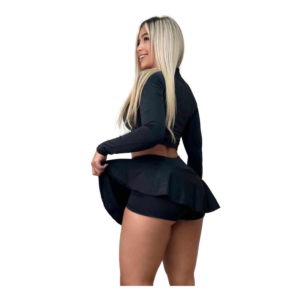 GENERICO - Traje De Baño Falda Short 2 Piezas Blusa Manga Larga