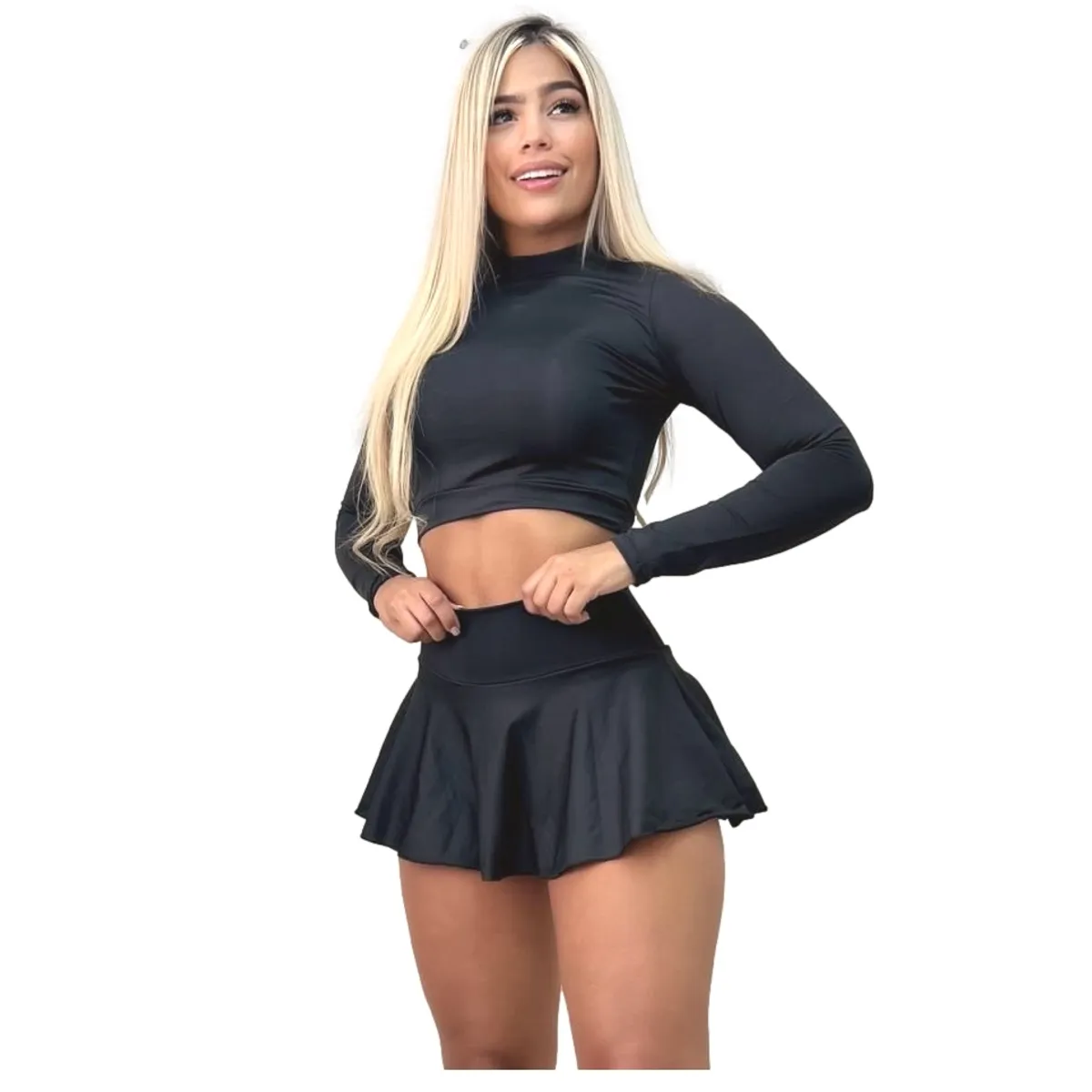 GENERICO - Traje De Baño Falda Short 2 Piezas Blusa Manga Larga