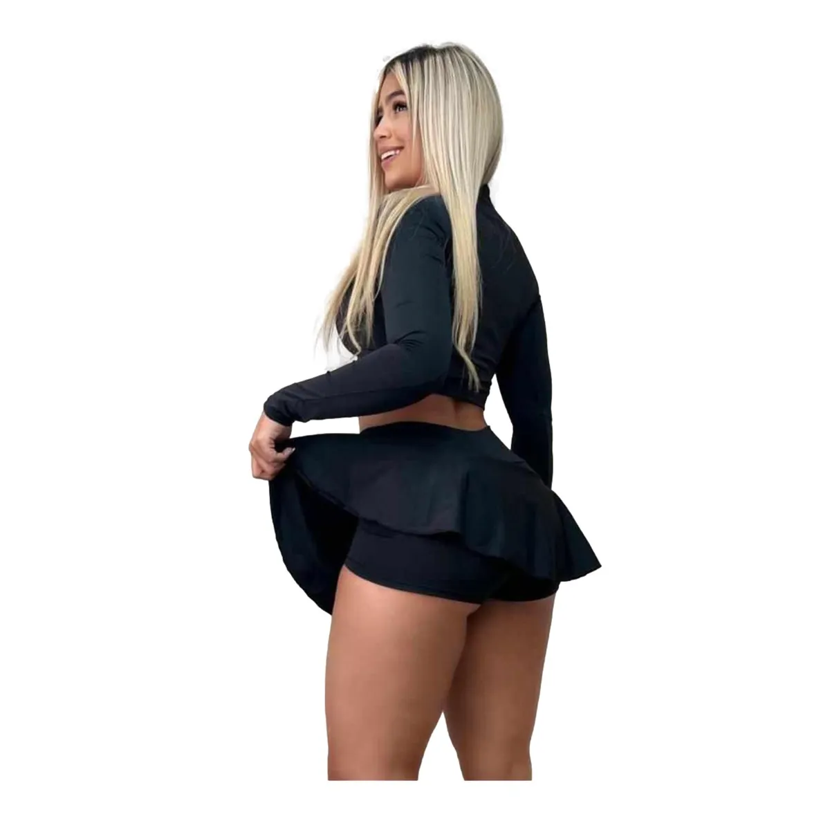 GENERICO - Traje De Baño Falda Short 2 Piezas Blusa Manga Larga