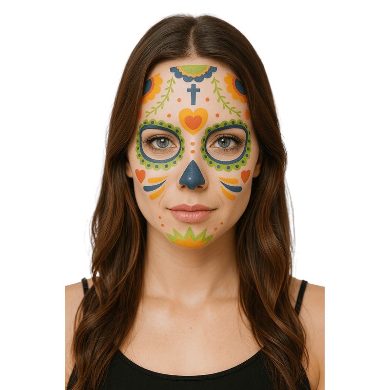 FRIOLENTA - Tatuaje Temporal Catrina Halloween disfraz Mascara