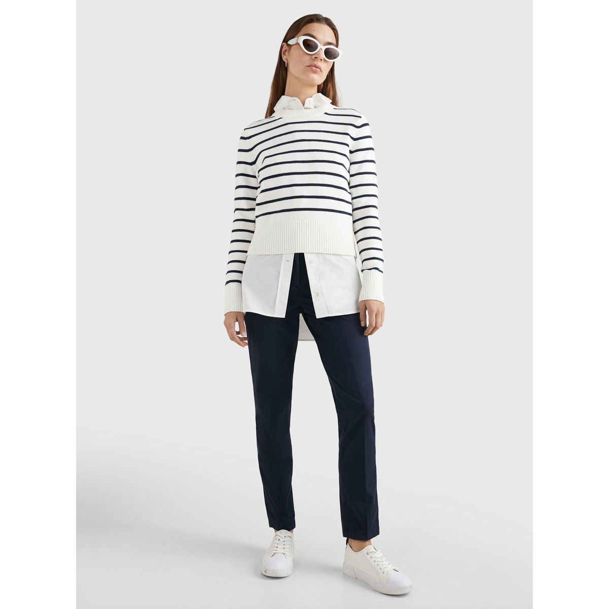 TOMMY HILFIGER - Pantalón Chino De Sarga Con Corte Slim Mujer Azul Tommy Hilfiger