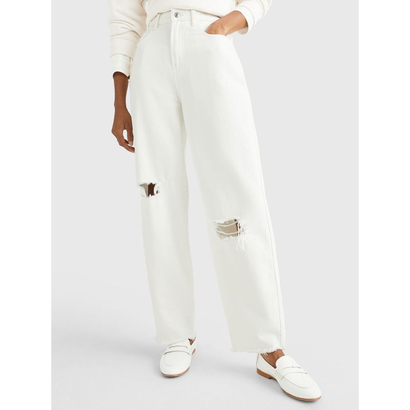 TOMMY HILFIGER - Jeans De Corte Amplio Balloon Y Talle Alto Mujer Blanco Tommy Hilfiger