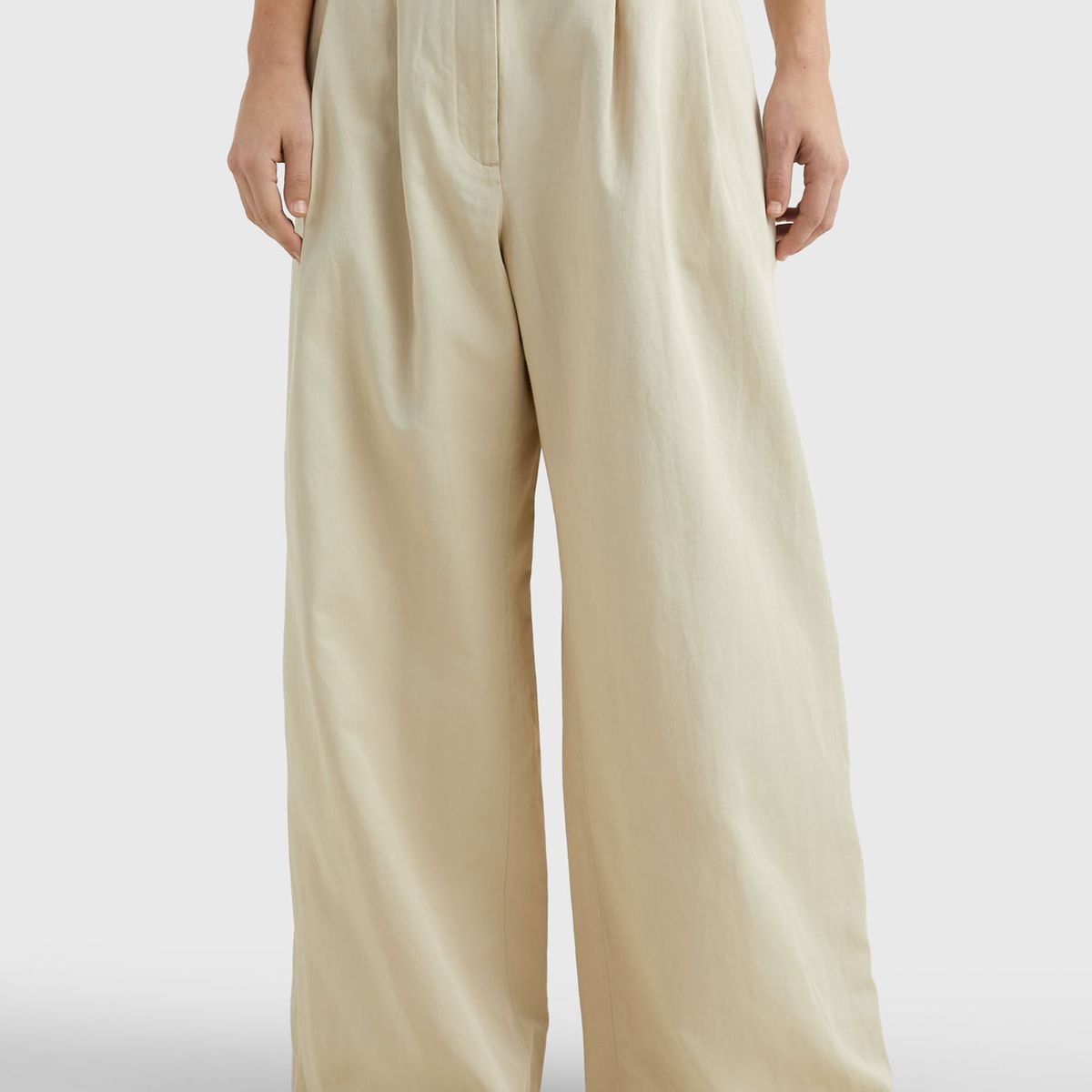 TOMMY HILFIGER - Pantalón De Pernera Ancha Con Pinzas Mujer Beige Tommy Hilfiger