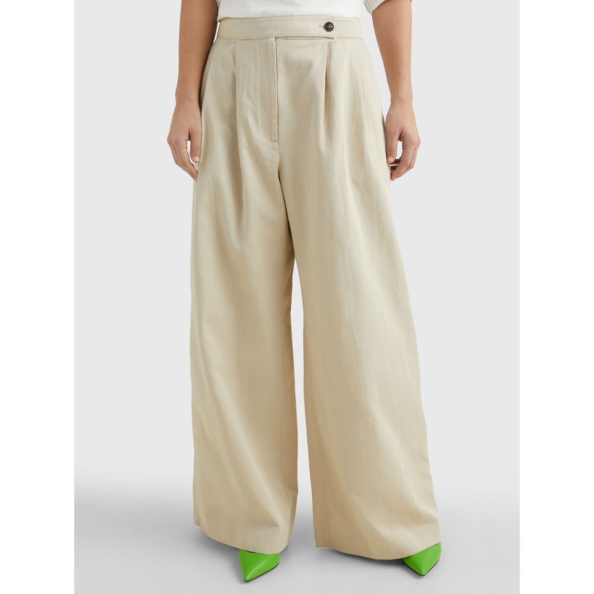 TOMMY HILFIGER - Pantalón De Pernera Ancha Con Pinzas Mujer Beige Tommy Hilfiger