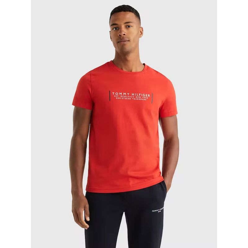 TOMMY HILFIGER - Camiseta Con Logo De Texto Hombre Rojo Tommy Hilfiger