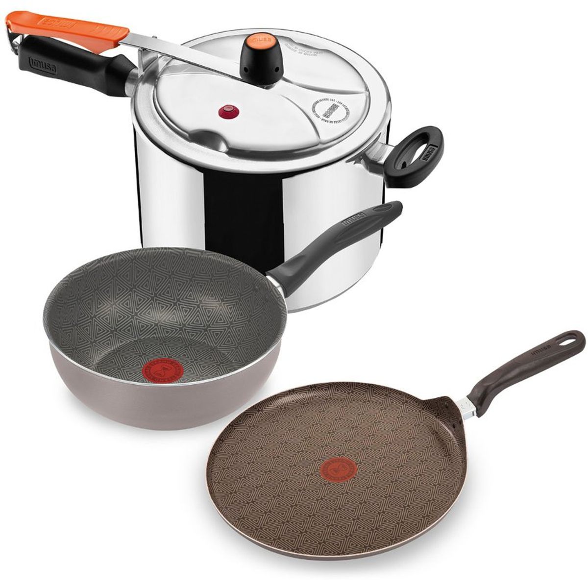 IMUSA - Olla a presión 4,5l  + wok 24cm + plancha imusa