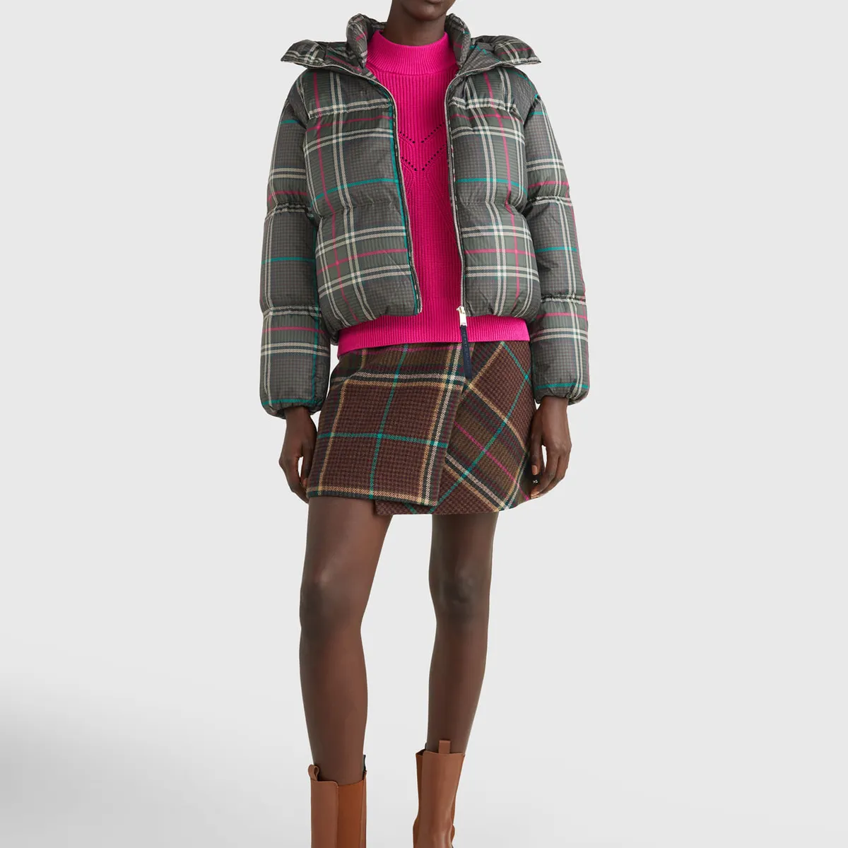 TOMMY HILFIGER - Chaqueta Acolchada Amplia De Cuadros Mujer  Tommy Hilfiger