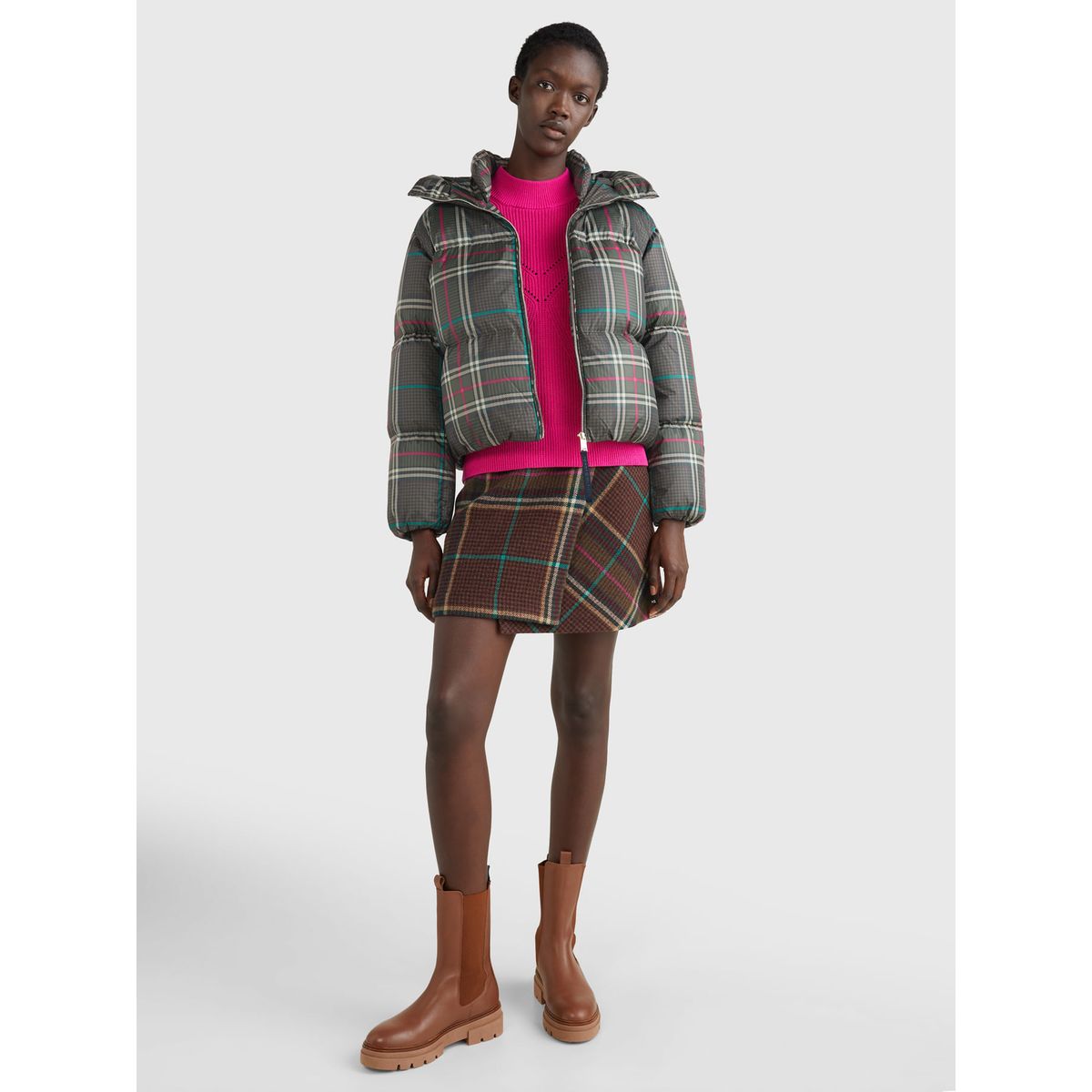 TOMMY HILFIGER - Chaqueta Acolchada Amplia De Cuadros Mujer  Tommy Hilfiger