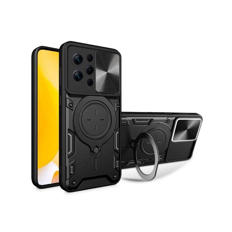 GENERICO - Funda Prot Camara Con Soporte Compatible Xiaomi Redmi 12 Negro
