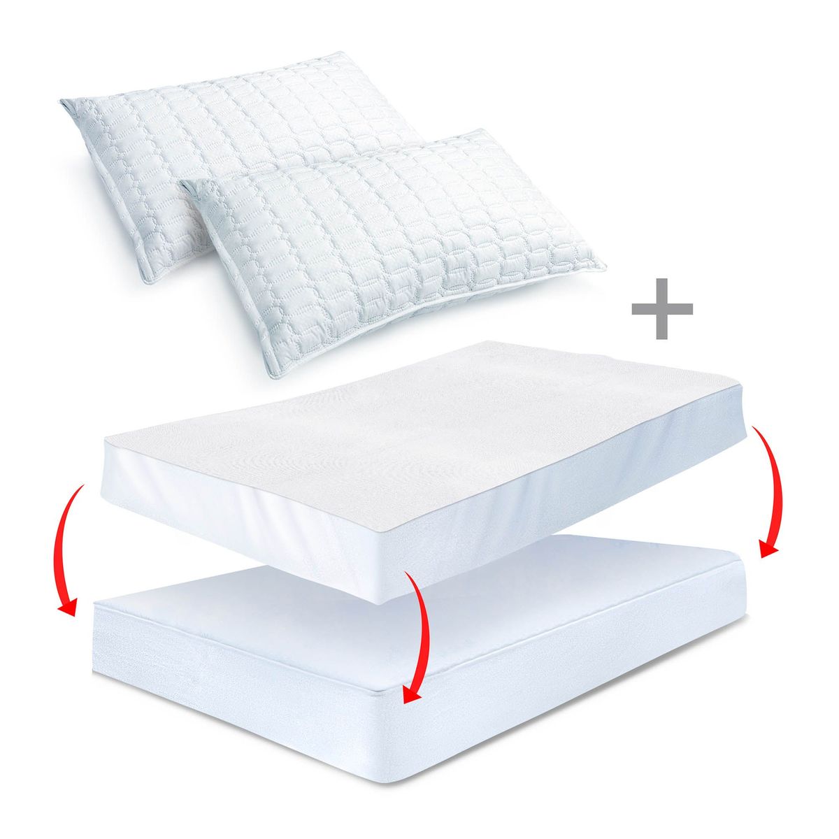 ENERGY PLUS - Combo: Protector colchón Antifluido King + 2 Almohadas fibra