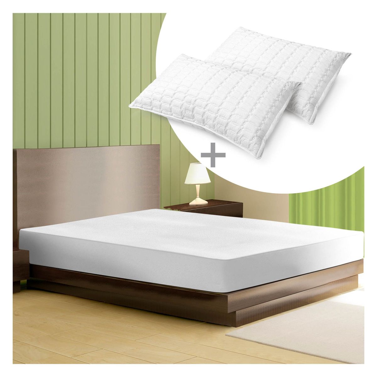 ENERGY PLUS - Combo: Protector colchón Antifluido King + 2 Almohadas fibra