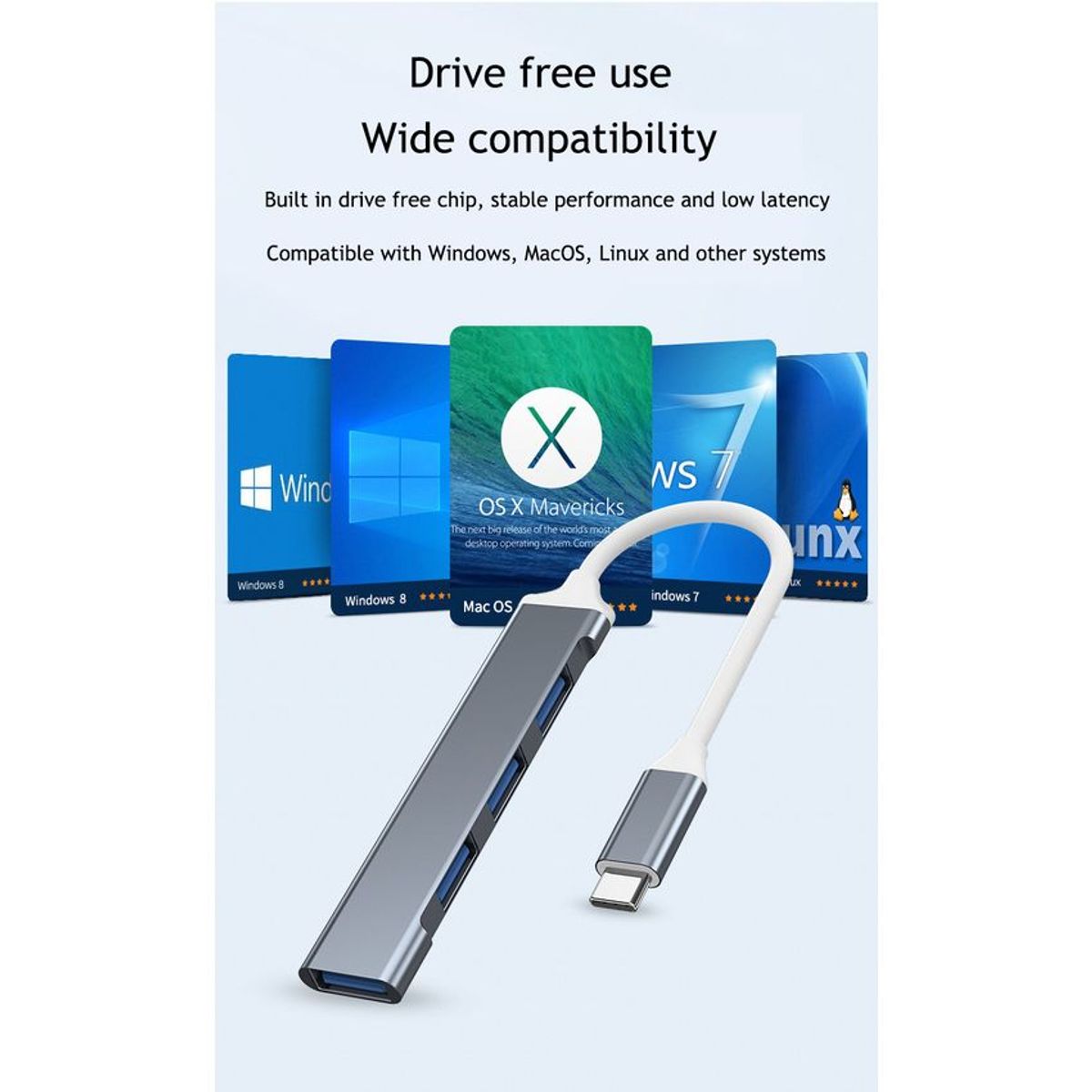GENERICO - Hub multipuertos adaptador en aluminio 4 puertos multi usb y usb-c 3.0